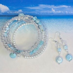Genuine Larimar Bracelet & Earring Set